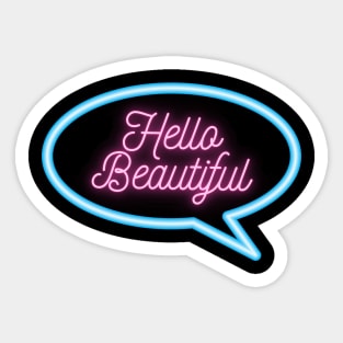 Retro Neon "Hello Beautiful" Text Message Sticker